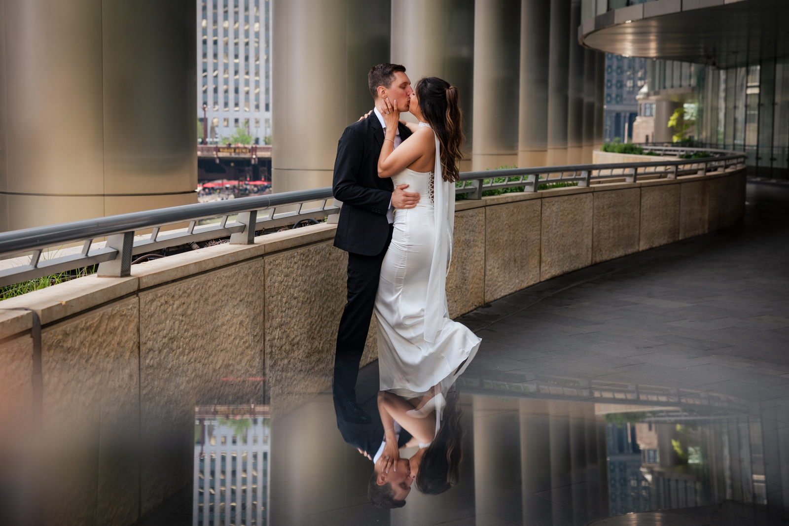 Wrigley Building golden hour engagement photography