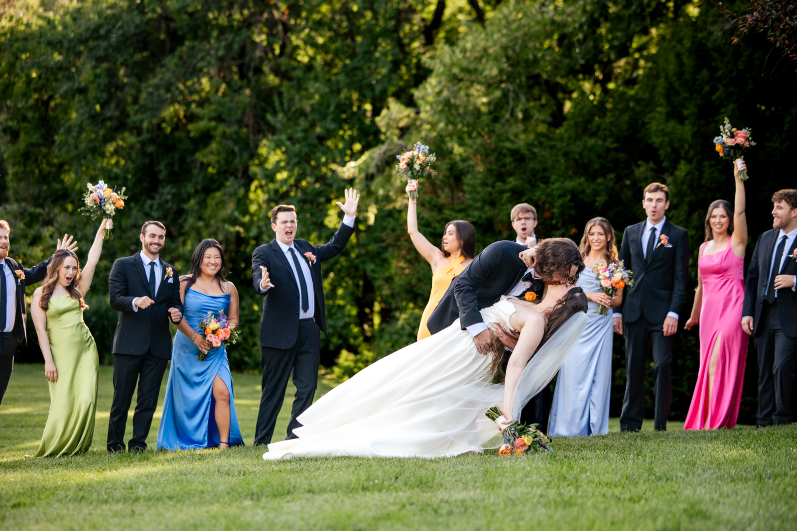 Bridal Party portraits at Morton Arboretum Thornhill Education Center