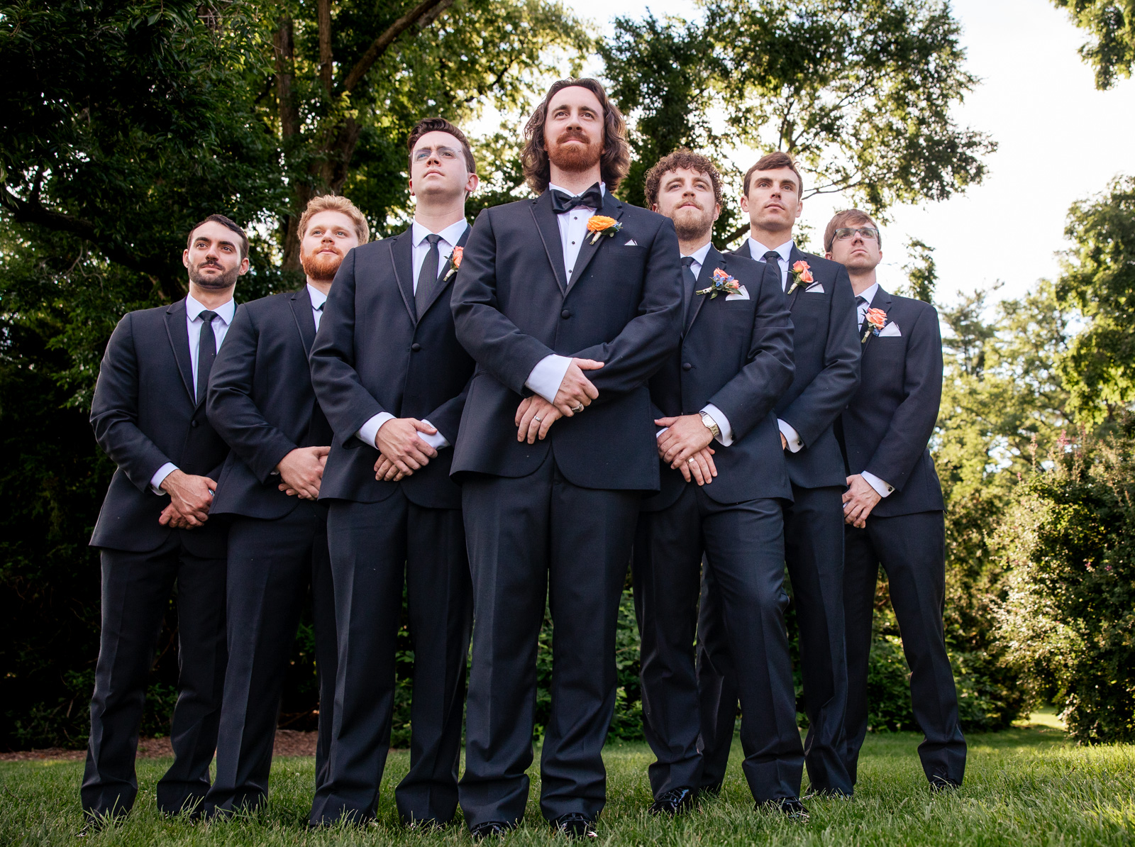 Groom and groomsmen portraits at Morton Arboretum Lisle Illinois