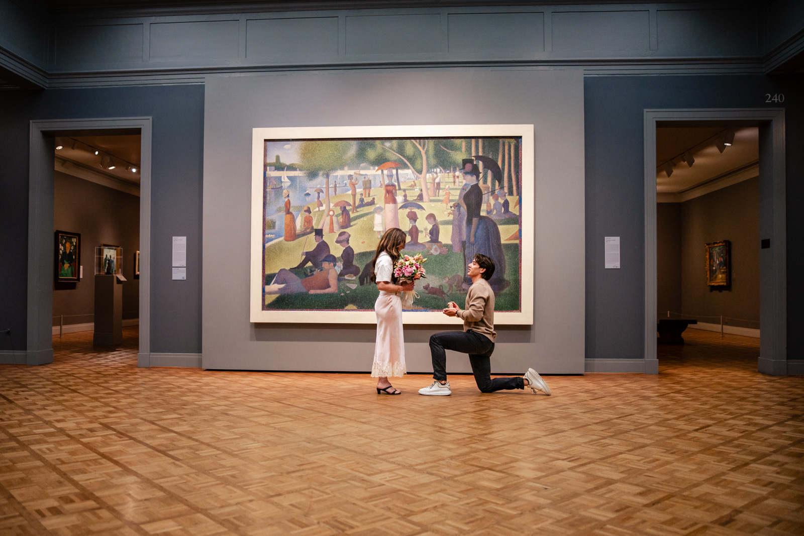 Surprise proposal Art Institute Chicago exhibition room