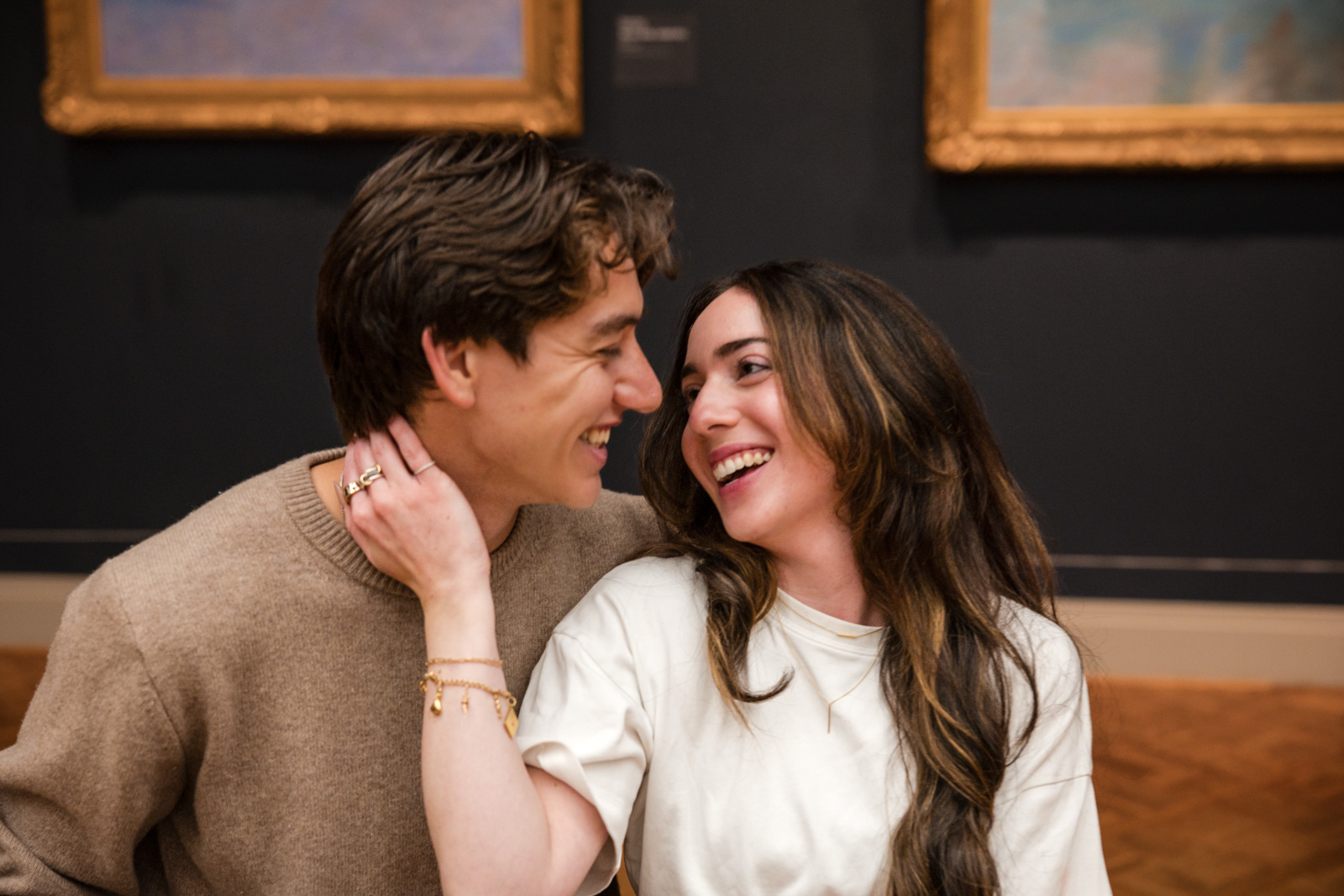 Chicago Art Institue Engagement_Lavita Photography-97 Couple laughing in Art Institute Chicago after engagement